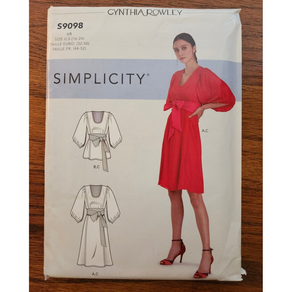 Simplicity S9098 Cynthia Rowley Dress Top Sewing Pattern Size 16-24 Puff Sleeve
